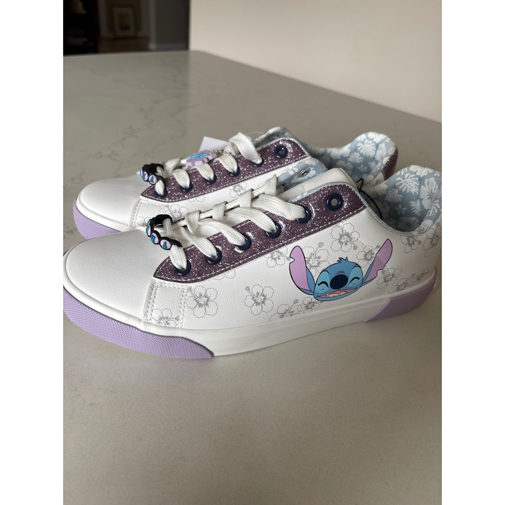 Disney Ground Up Stitch White Purple Glitter Floral Sneakers Shoes Womens 10 NEW
